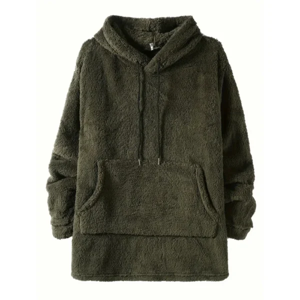 Men's Side Seam Pocket Hooded Lapel Solid Color Double-sided Velvet Hooded Long - Image 6
