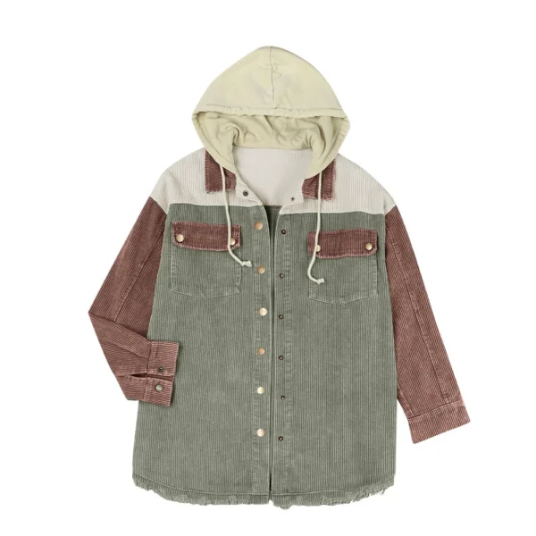 Women's Contrasting Splicing Double Pocket Hooded Jacket - Image 9