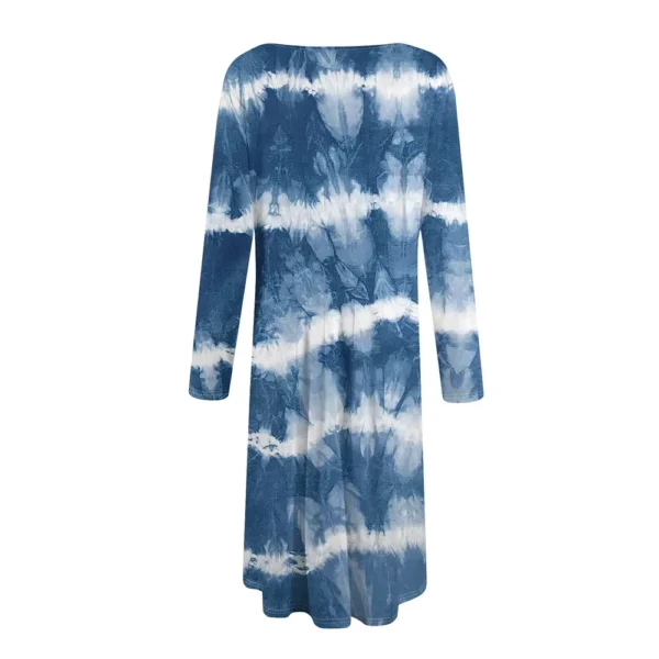 Women's Casual Fashion Round Neck Long Sleeve Print Midi Dress - Image 9