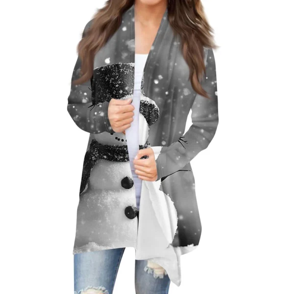 Women's Cardigan Christmas Printed Jacket Casual Medium Length Fashion Coat - Image 32