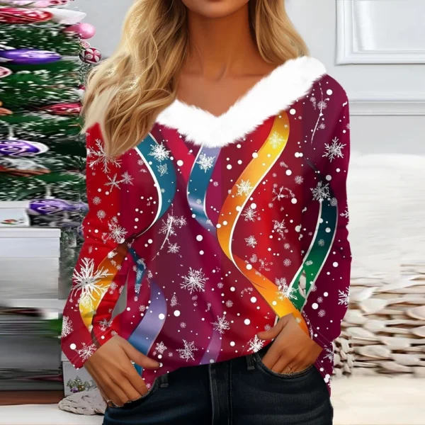 Long Sleeve Shirts For Women Cute Tops Christmas Prints Tees Blouses Casual - Image 34