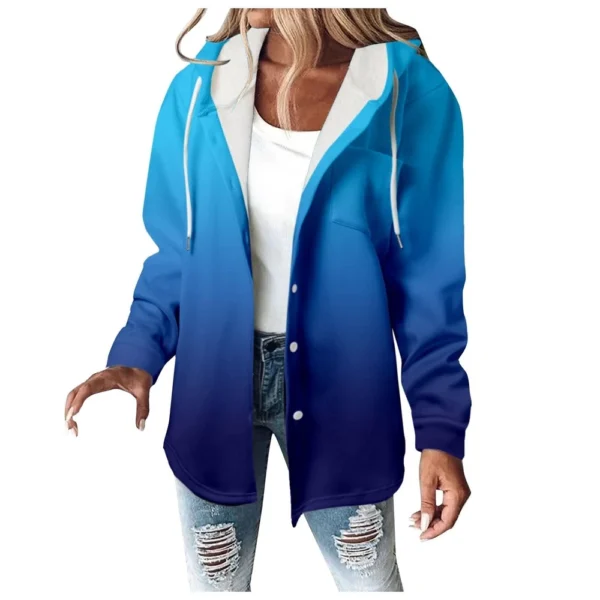 Fleece Hoodies For Women Warm Print Sweatshirt Button Lined Drawstring Hooded - Image 8