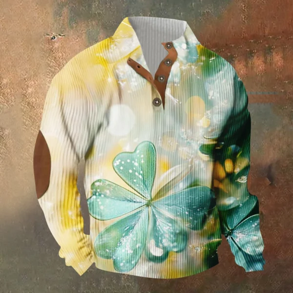 Knit Printed 3 Button - Corduroy Men's Standing Collar Pocket Sweatshirt - Image 40