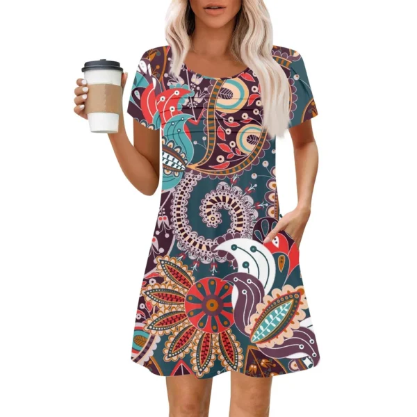 Women's Summer Casual Petal Slim Stripe Pleated Solid Color Dresses - Image 2
