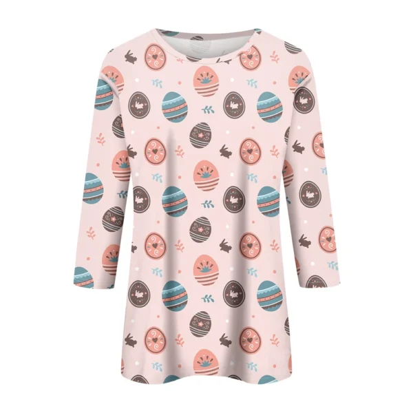 Women's Tops 3/4 Sleeve Casual Fashion Plus Size Basic Easter Printed Pullover - Image 12