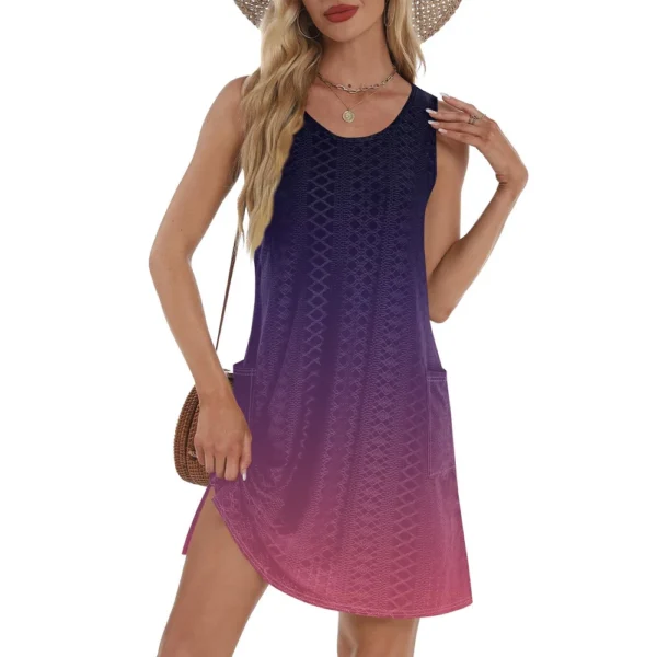 Women's Casual Sundress With Pockets Summer Boho Beach Dress T-Shirts Dress V - Image 22