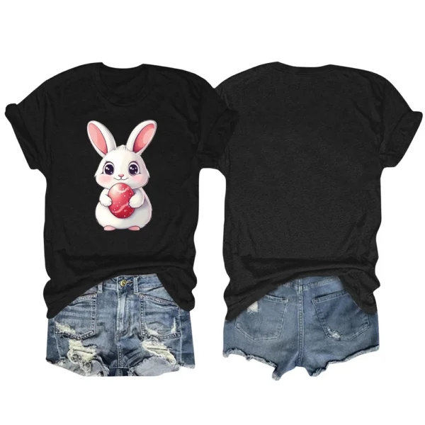 Happy Easter Women's Fashion Printed Round Neck Short Sleeve T-Shirt Pullover - Image 11