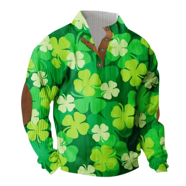 Knit Printed 3 Button - Corduroy Men's Standing Collar Pocket Sweatshirt - Image 6