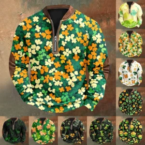 Men's St. Patrick's Day Vintage Casual Zip Sweatshirt Outdoor Casual Top