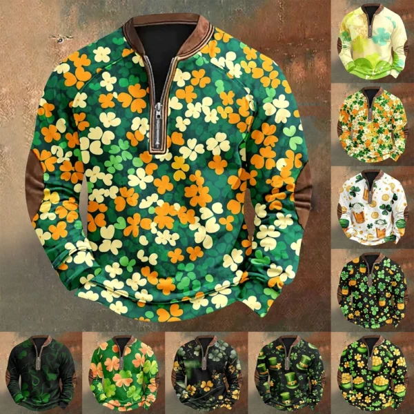 Men's St. Patrick's Day Vintage Casual Zip Sweatshirt Outdoor Casual Top