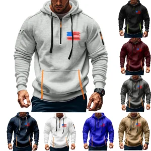Men's Printed Sweatshirt Hoodie Zipper Arm Pocket Cardigan Men's Sports Large