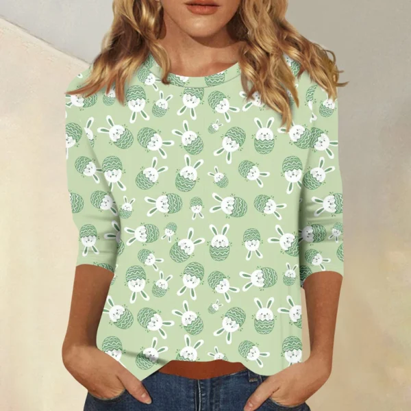 Women's Fashion Tops Casual 3/4 Sleeve Plus Size Easter Basic Printed Pullover - Image 19