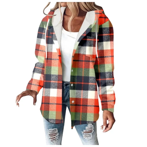 Fleece Hoodies For Women Warm Print Sweatshirt Button Lined Drawstring Hooded - Image 12