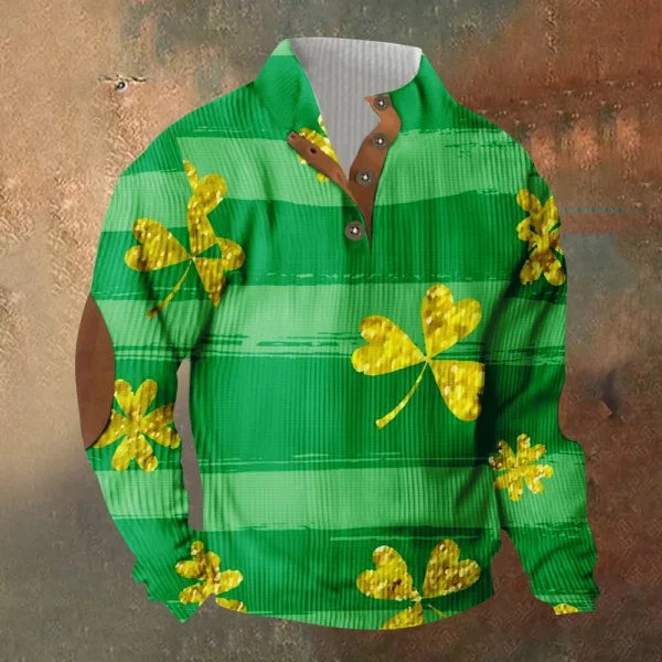 Knit Printed 3 Button - Corduroy Men's Standing Collar Pocket Sweatshirt - Image 19