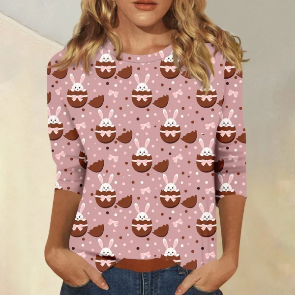 Women's Tops 3/4 Sleeve Casual Fashion Plus Size Basic Easter Printed Pullover - Image 25