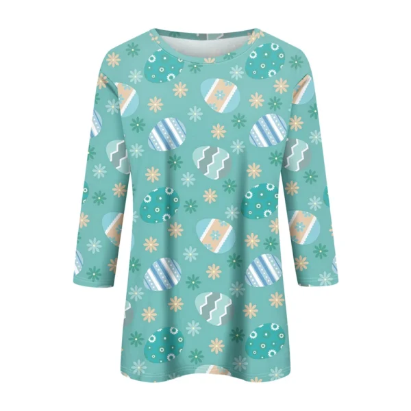 Women's Fashion Tops Casual 3/4 Sleeve Plus Size Easter Basic Printed Pullover - Image 12