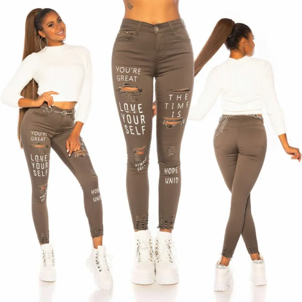 High Waist Skinny Jean Look mit Schriftzug Print - Image 51