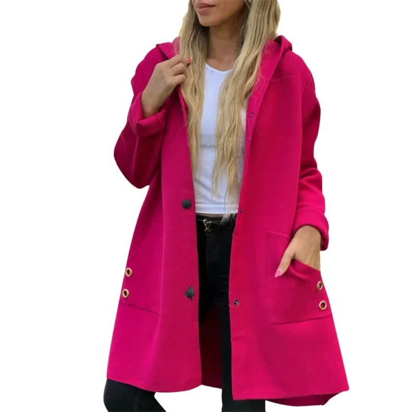Women's Loose Casual Solid Color Single Breasted Hooded Jacket Woolen Coat Coat - Image 23