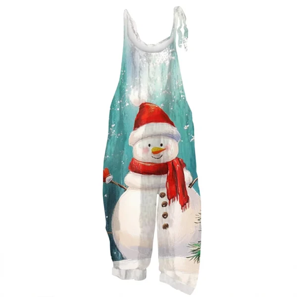 Women's Print Casual Vintage Loose Christmas Jumpsuit Shoulder Strap - Image 5