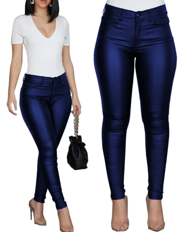 Solid color PU leather pants casual women's trousers - Image 10