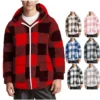 Fall Winter Ethos Plaid Casual Long-sleeved Hooded Cardigan Zipper Coat