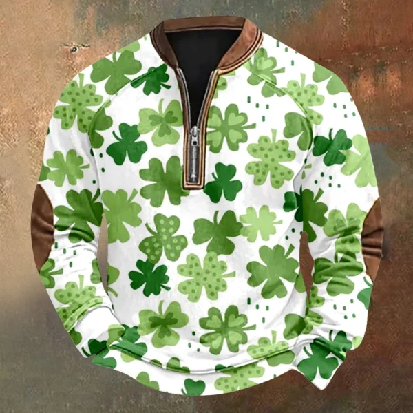 Men's St. Patrick's Day Vintage Casual Zip Sweatshirt Outdoor Casual Top - Image 31