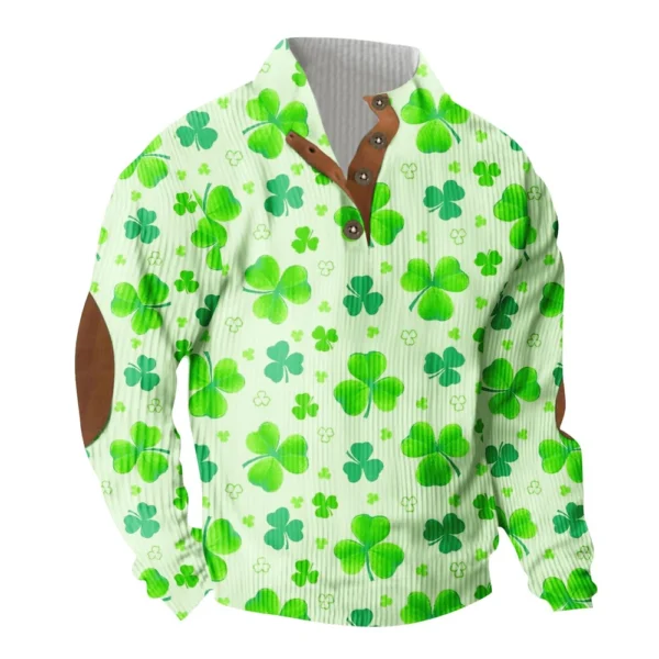 Knit Printed 3 Button - Corduroy Men's Standing Collar Pocket Sweatshirt - Image 29