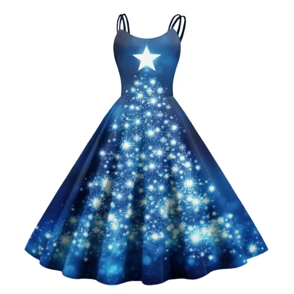 Women's Christmas Fashion Strapless Punk Printed Gothic Cocktail Dress Sexy - Image 22
