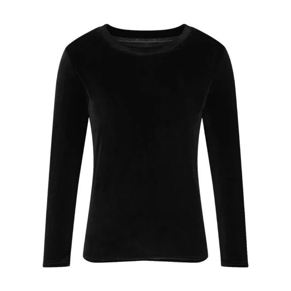 Women's Fashion Golden Velvet Solid Colour Round Neck Long Sleeve T-Shirt Top - Image 8