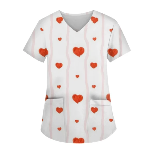 Women's Fashion V-neck Short Sleeve Workwear With Pockets Printed Tops - Image 31