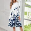 Women's Casual Fashion Round Neck Long Sleeve Print Midi Dress - Image 19
