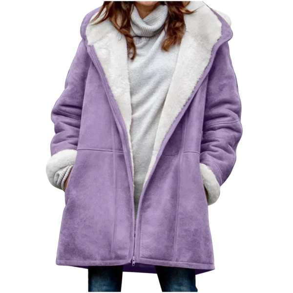 Women's  Fashionable Solid Color Warm Coat Long Sleeved Zipper Loose Hooded - Image 29