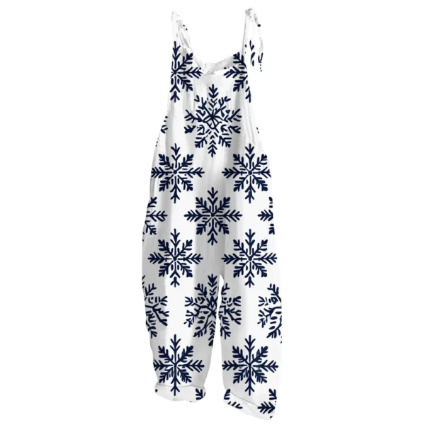 Women's Loose Print Casual Christmas Vintage Jumpsuit Shoulder Strap - Image 14