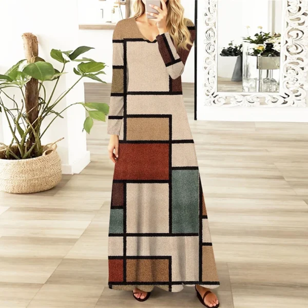 Women's Casual Fashion Long Sleeve Graphic Printed Vintage Long Dresses Fall - Image 22