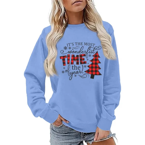 Women's Fashion Casual Round Neck Loose Long Sleeve Solid Color Sweatshirt - Image 13