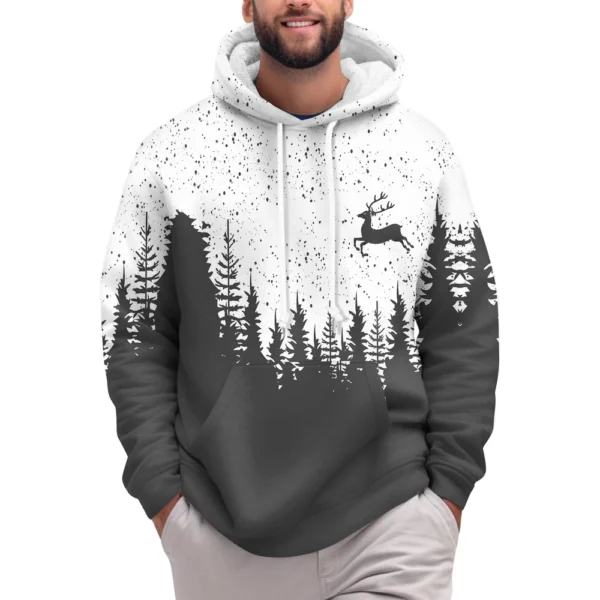 Men's Print Plush Warm Coat Fleece Sweater Casual Coat Pocket Sweater Winter - Image 4