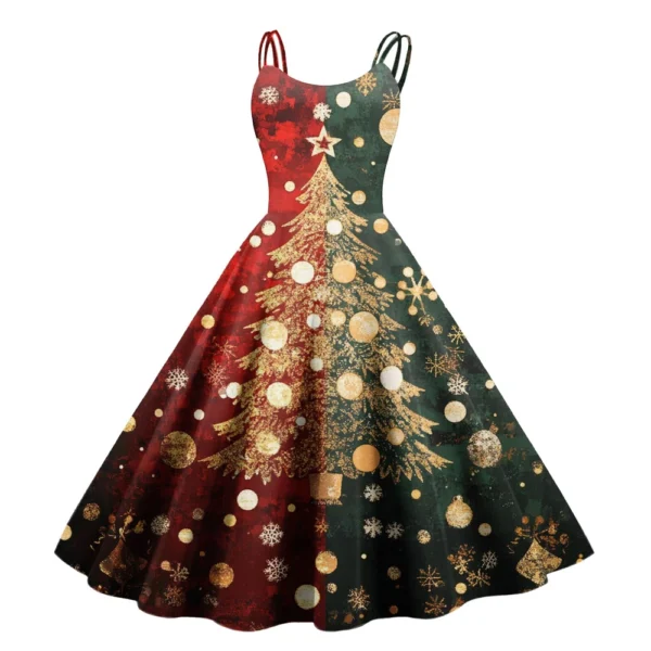 Women's Casual Fashion Christmas Print Sexy Off Shoulder Punk Retro Dress Retro - Image 40
