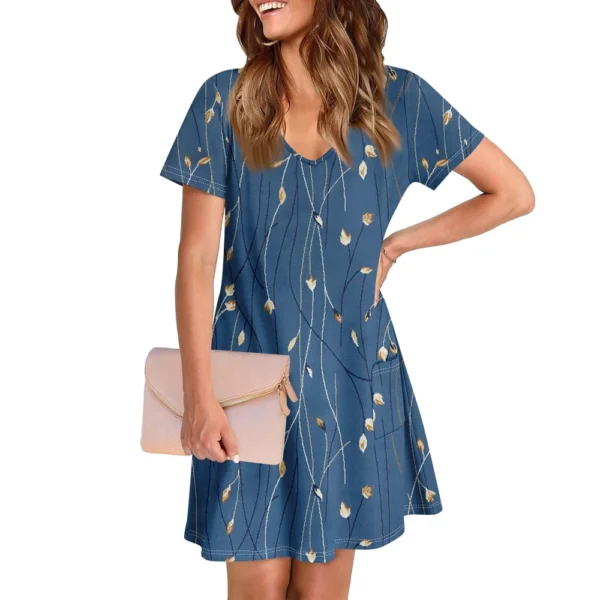 Ladies' Casual And Fashionable V-neck Short Sleeve Printing Mid Length Dress - Image 16