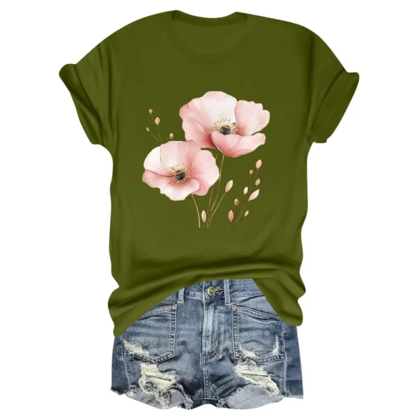 Women's Daily Printed Fashion Round Neck Loose Short Sleeved Casual T-Shirt - Image 8