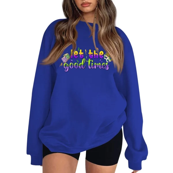 Women's Casual Fashion Carnival Print Long Sleeve O-Neck Sweatshirts Pullover - Image 31