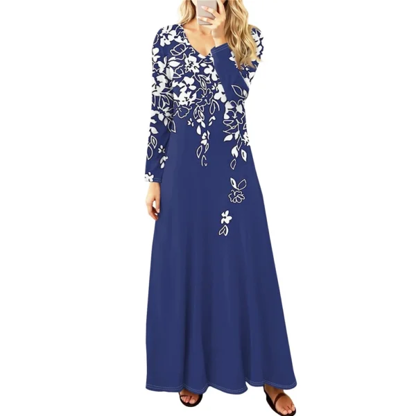 Women's Casual Fashion Long Sleeve Graphic Printed Vintage Long Dresses Fall - Image 17