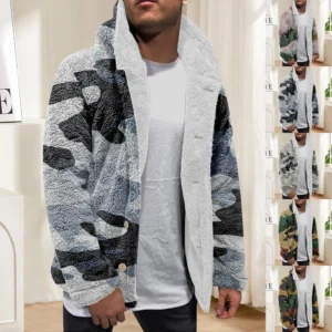 Men'S Winter Zipper Hooded Fleece Sweatshirt With Patch Pocket Casual Jacket