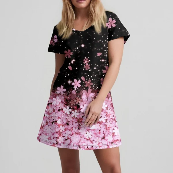 Ladies' Casual And Fashionable V-neck Short Sleeve Printing Mid Length Dress - Image 12