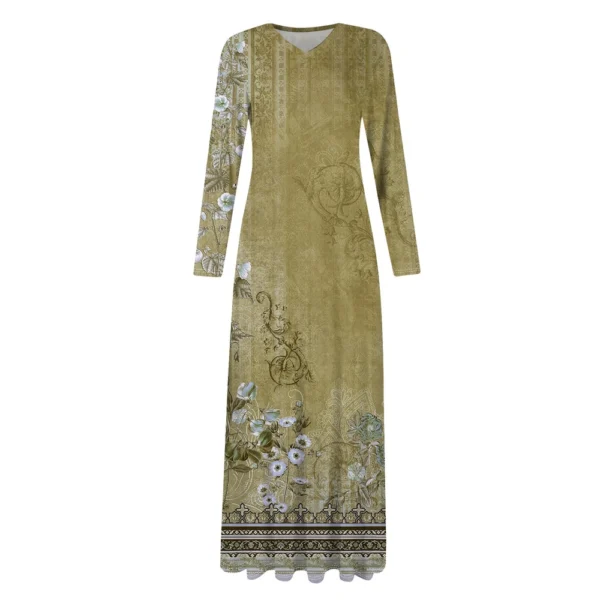 Women's Casual Fashion Long Sleeve Graphic Printed Vintage Long Dresses Fall - Image 11