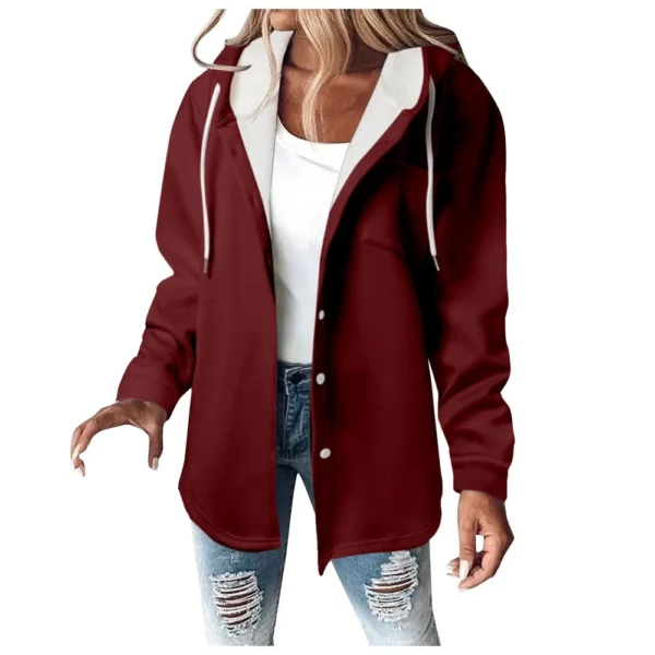 Fleece Hoodies For Women Warm Print Sweatshirt Button Lined Drawstring Hooded - Image 50