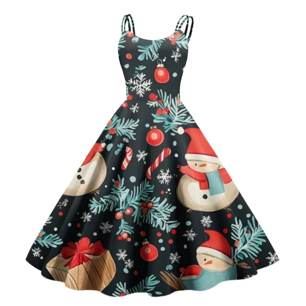 Women's Casual Fashion Christmas Print Sexy Off Shoulder Punk Retro Dress Retro - Image 7