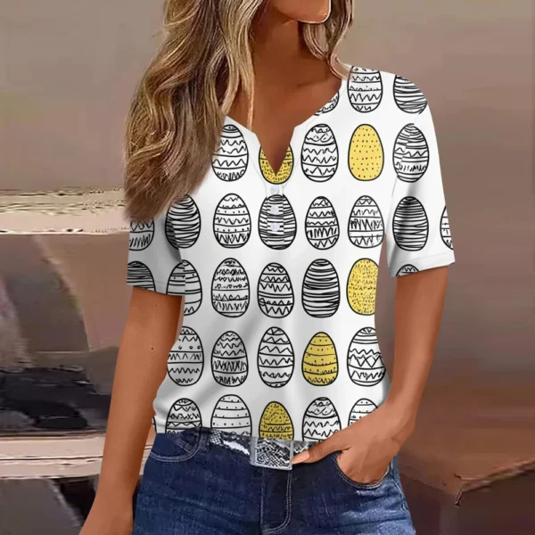 Women's T Shirt Print Button Short Sleeve Daily Weekend Fashion Basic V- Neck - Image 15