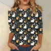 Women's Casual Round Neck Easter Egg Print Three-quarter Sleeve T-shirt Top - Image 13