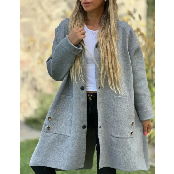 Women's Loose Casual Solid Color Single Breasted Hooded Jacket Woolen Coat Coat - Image 19