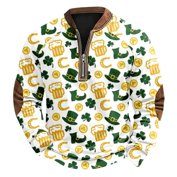 Men's St. Patrick's Day Vintage Casual Zip Sweatshirt Outdoor Casual Top - Image 38